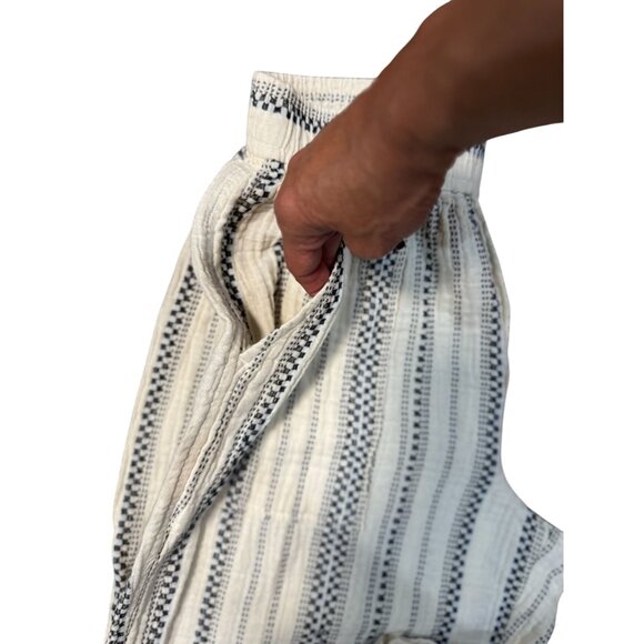 Madewell The Untailored Crop Pant Striped White blue Elastic Waist Cotton - Picture 11 of 11